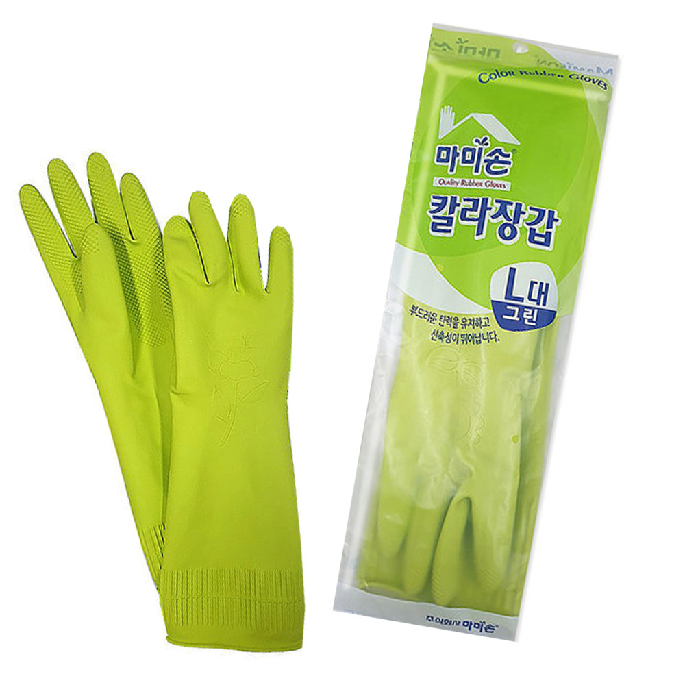 마미손 라텍스 목긴 작업용 주방용 고무장갑 연두색 - 상품 이미지