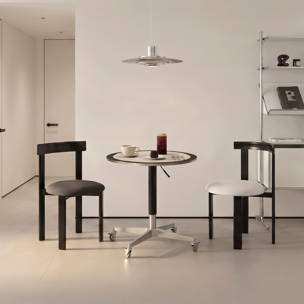 톤즈 이동형 유압식 높이조절 사이드 원형 테이블 700x700mm, 크림화이트/블랙 이미지 7