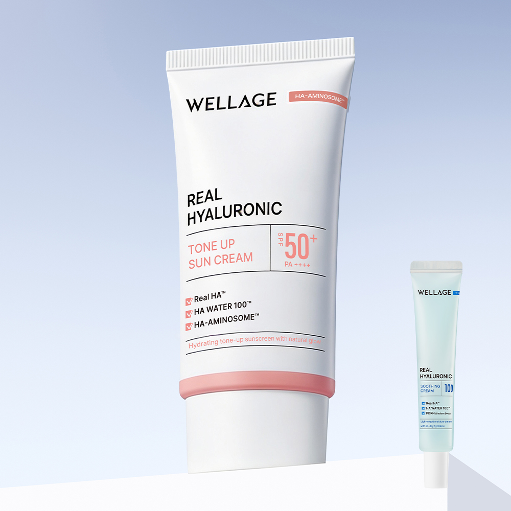 웰라쥬 리얼 히알루로닉 톤업 선크림 50ml (SPF50+ / PA++++) / 수분 밀착 광채 (+수딩크림 20ml 증정) - 상품 이미지
