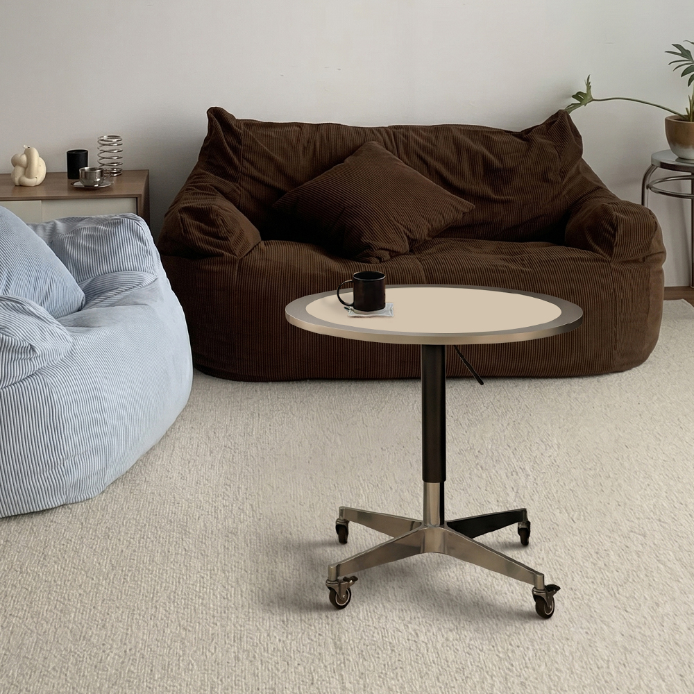 톤즈 이동형 유압식 높이조절 사이드 원형 테이블 700x700mm, 크림화이트/블랙 - 상세 이미지 5
