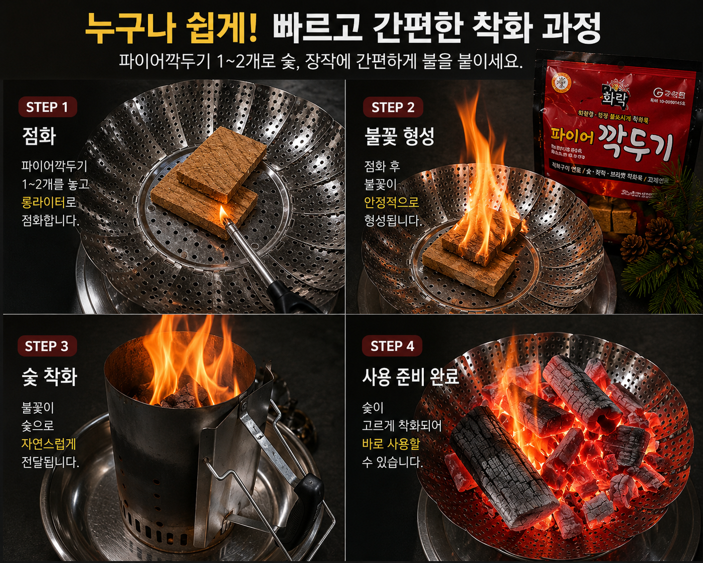 화락 파이어깍두기 소형(1개입) 숯 장작 국산 소나무 착화제 500팩 - 상세 이미지 3
