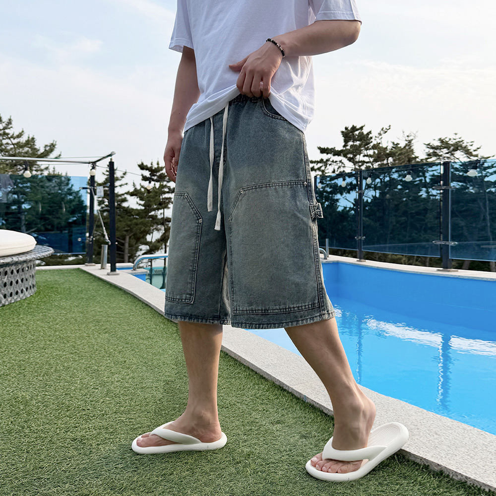 남자 다르 여름 더블니 카펜더 버뮤다 데님 팬츠 - 상세 이미지 4