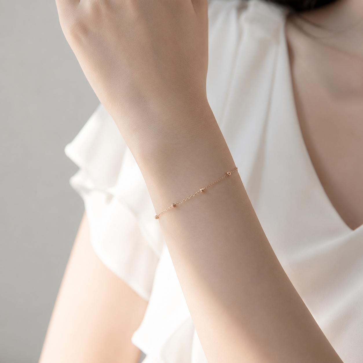 14K 여름 팔찌 투톤 컷팅 볼 체인 여리 레이어드 데일리 여성 18K 선물 - 상세 이미지 3