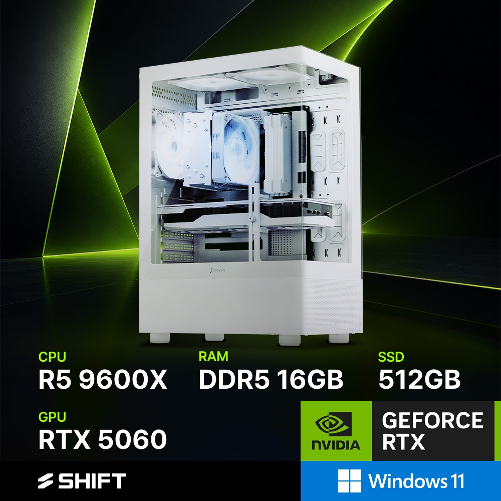 주연테크 MARINE D396X56W 화이트 AMD 라이젠 9600X RTX 5060 윈도우11 게이밍 데스크탑 컴퓨터 브랜드PC - 상품 이미지