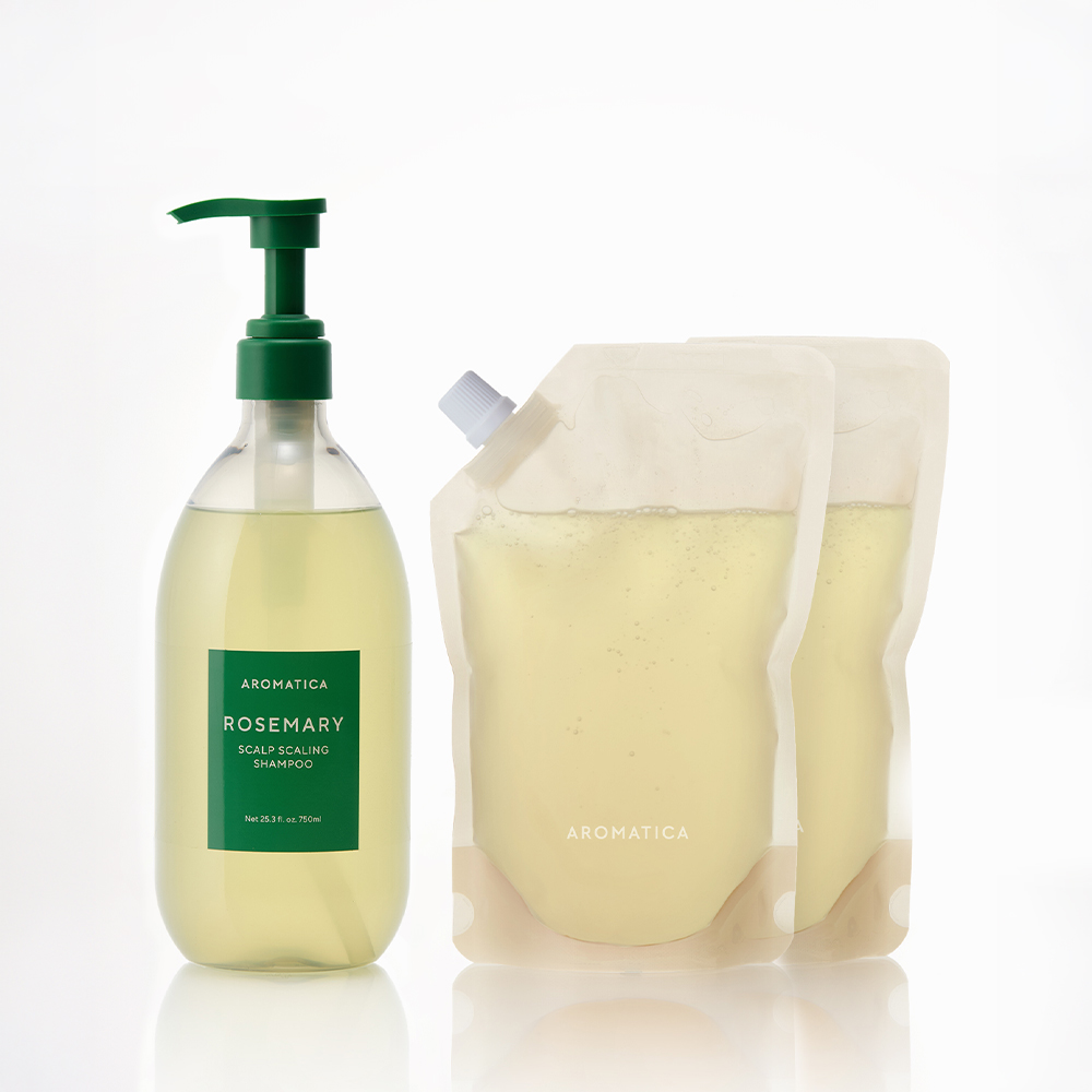 네이버 아로마티카 로즈마리 스칼프 스케일링 샴푸 750ML+리필500ML 2개 비건 탈모 기능성