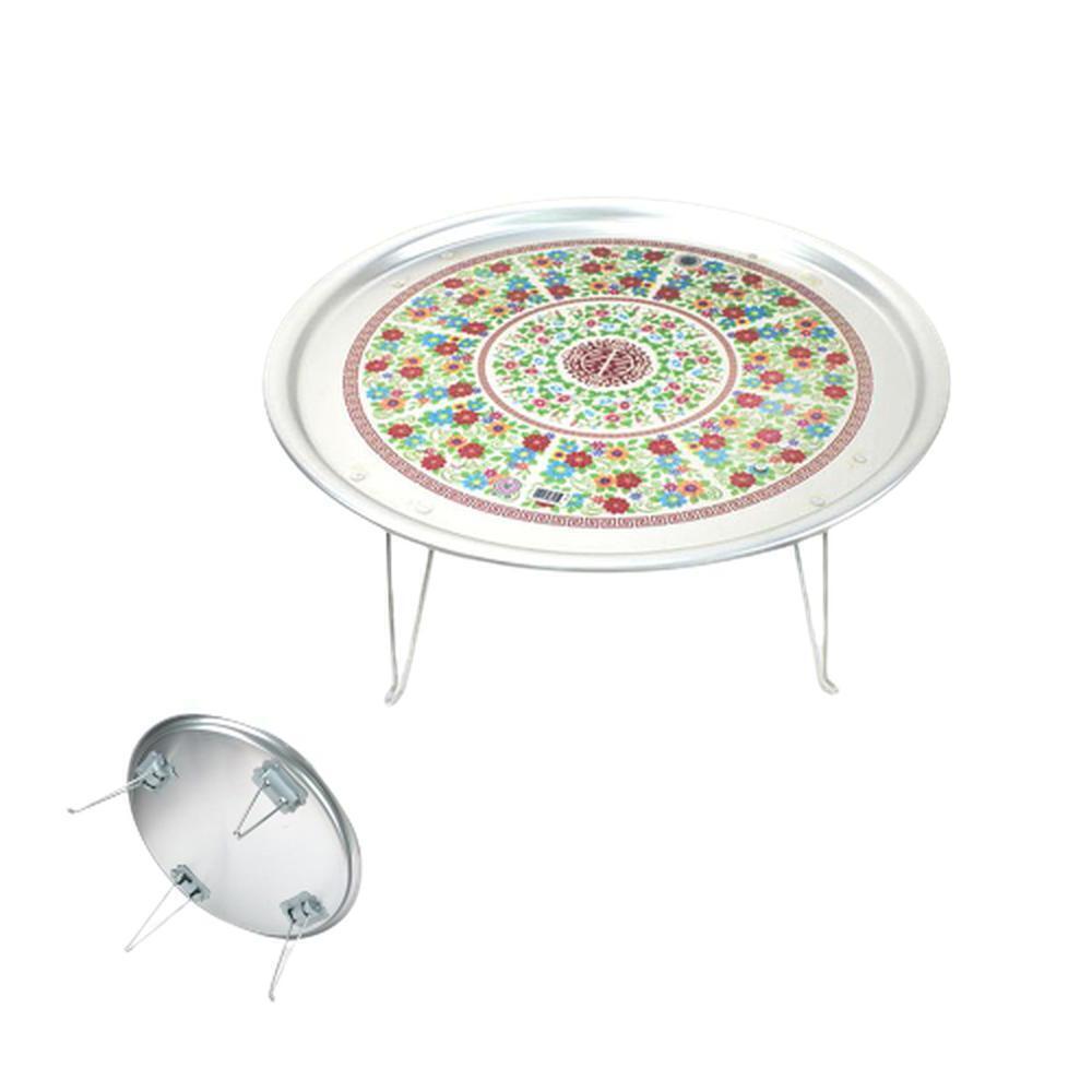 레트로 접이식 밥상 알루미늄 원형 꽃무늬 옛날 시골 560mm