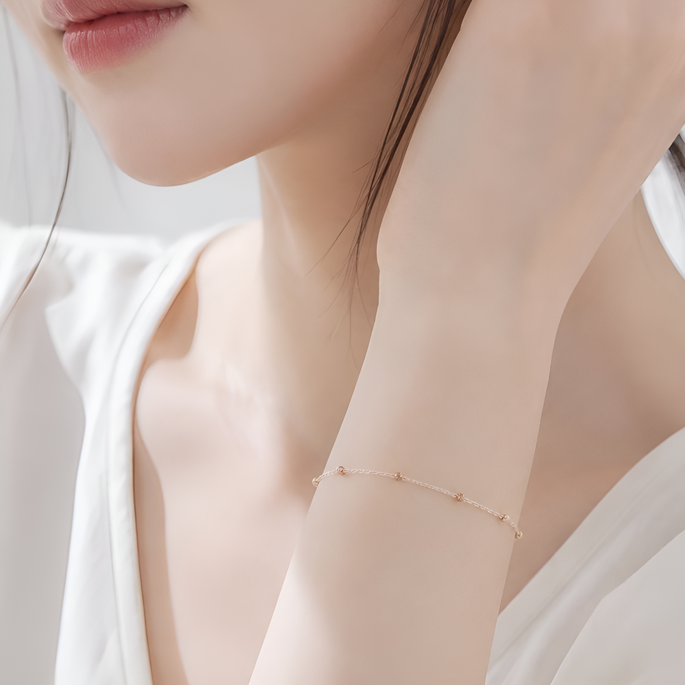 14K 여름 팔찌 투톤 컷팅 볼 체인 여리 레이어드 데일리 여성 18K 선물 - 상품 이미지