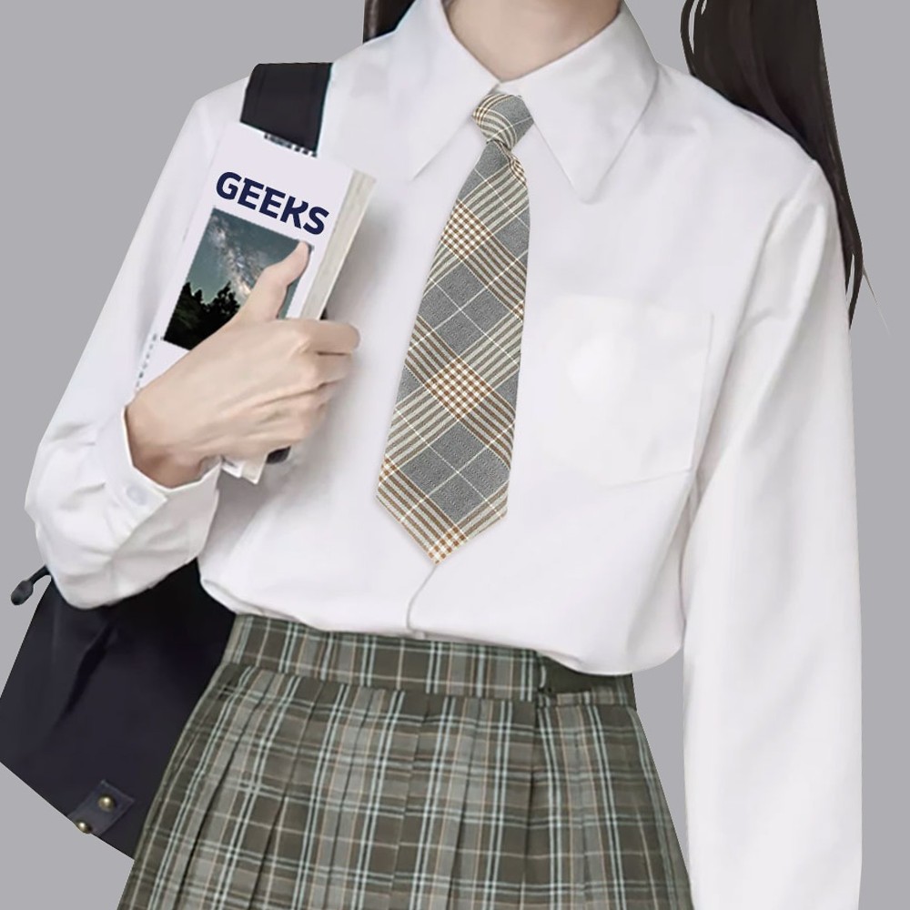 그레이컬러정장연출 감성체크교복코디자동넥타이 K교복스타일스쿨룩간편넥타이 - 상품 이미지