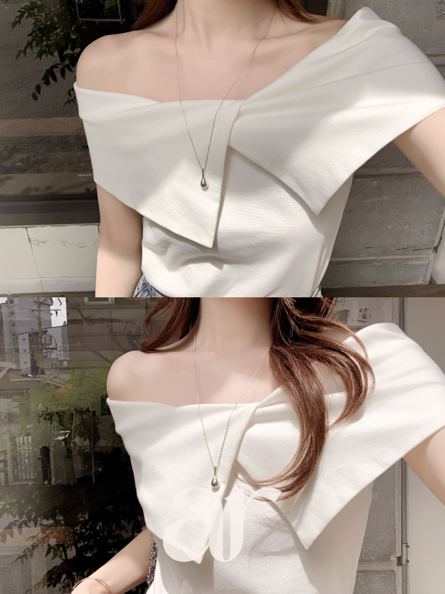 (국내제작) 케이프 카라 오프숄더 크롭 티셔츠 ts5083 - 상세 이미지 3