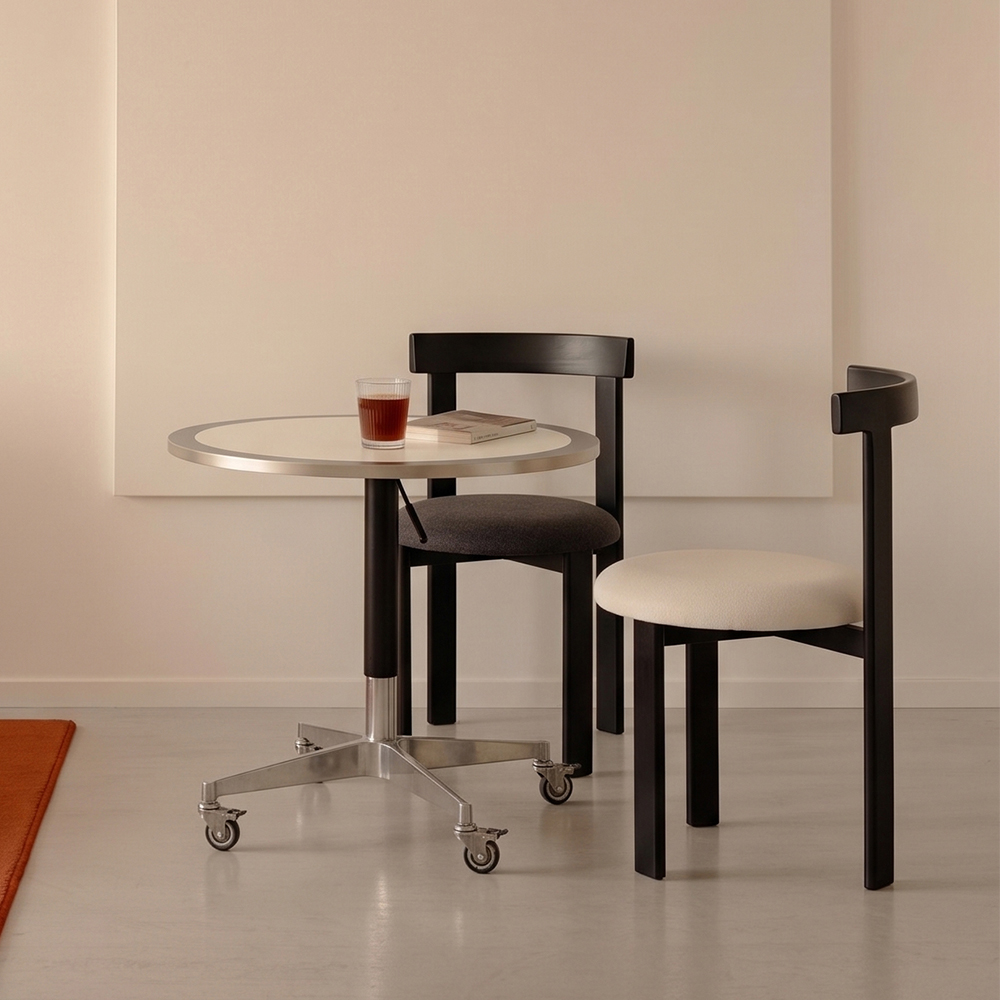 톤즈 이동형 유압식 높이조절 사이드 원형 테이블 700x700mm, 크림화이트/블랙 이미지 6