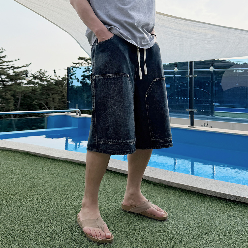 남자 다르 여름 더블니 카펜더 버뮤다 데님 팬츠 - 상세 이미지 2