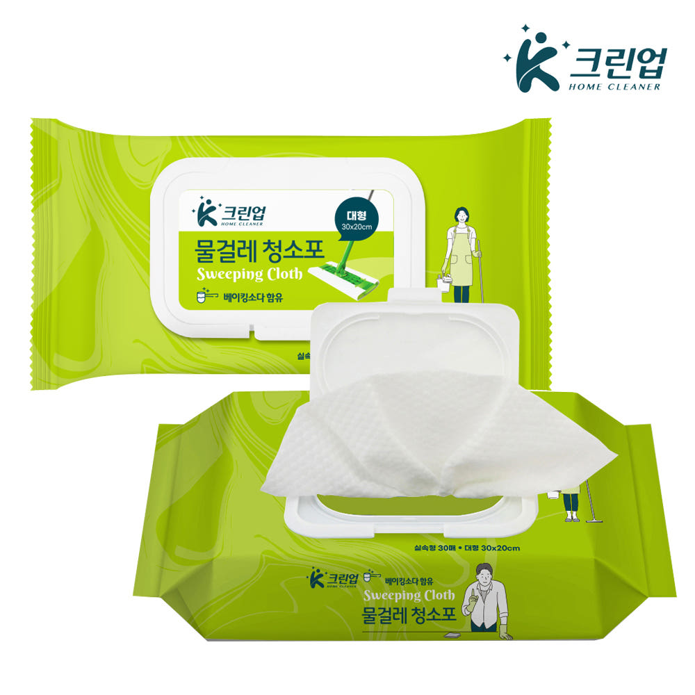 K크린업 베이킹소다 물걸레 청소포 대형 30매 x 6팩 일회용 호환 물티슈 - 상세 이미지 3