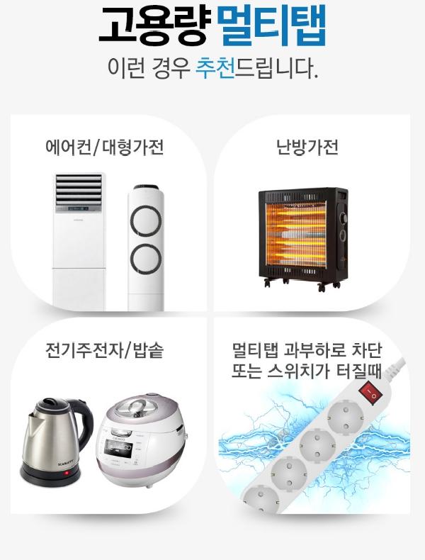 멀티탭 안전 커버 고출력 멀티탭 침대 멀티탭 3구 5M - 상세 이미지 4