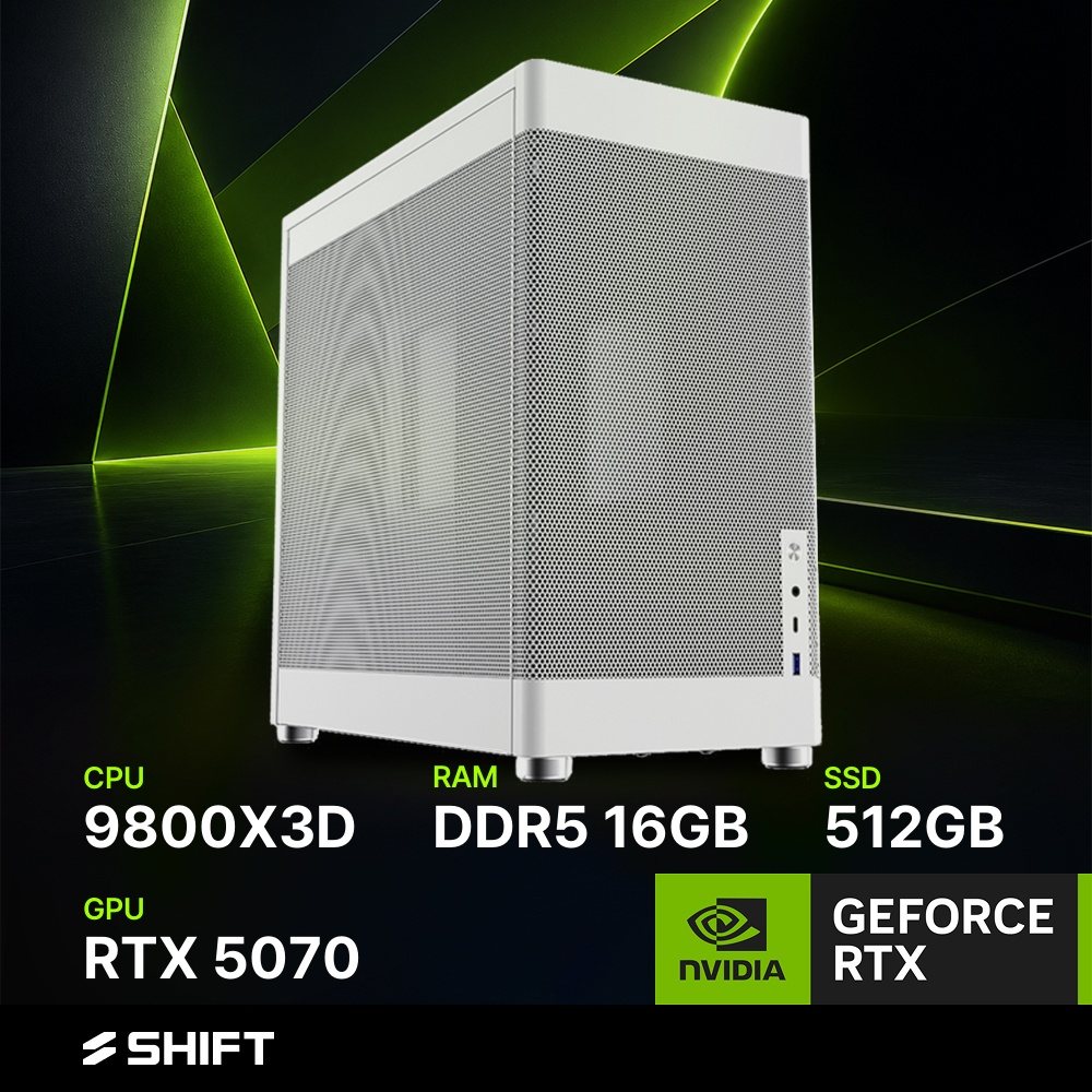 주연테크 시프트 AMD 라이젠7 9800X3D RTX 5070 DDR5 16G NVMe 512G 게이밍 컴퓨터 CG398X57 화이트 - 상품 이미지
