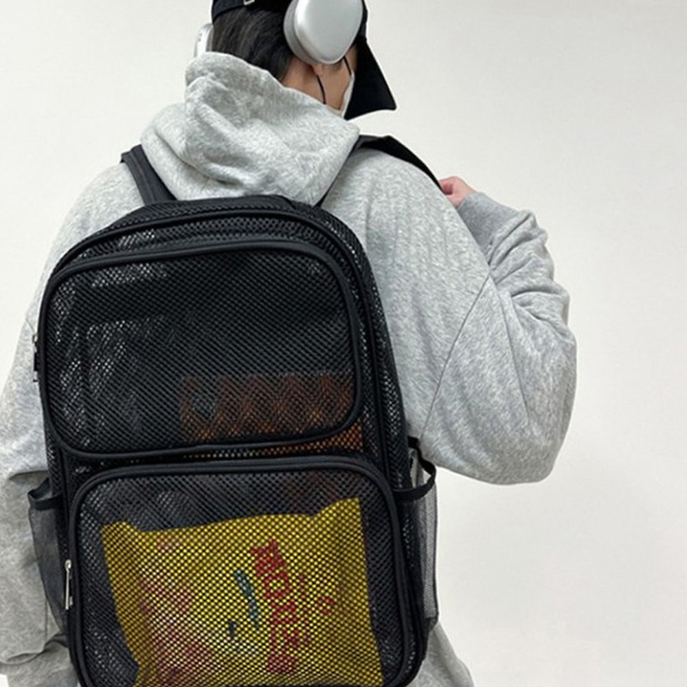 그레이가벼운 초경량사이드포켓메쉬백팩 남녀공용정면지퍼스포츠백팩 - 상품 이미지