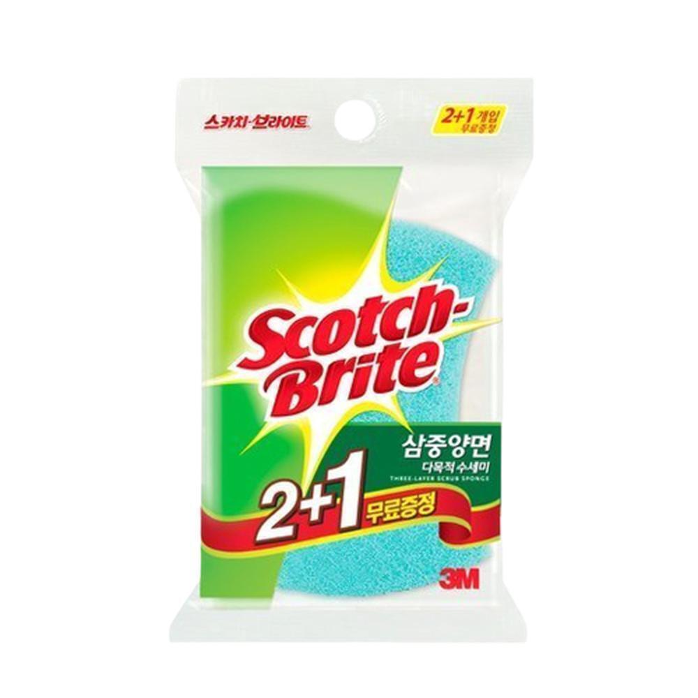 삼중구조 수세미 스펀지 강력세척 양면사용