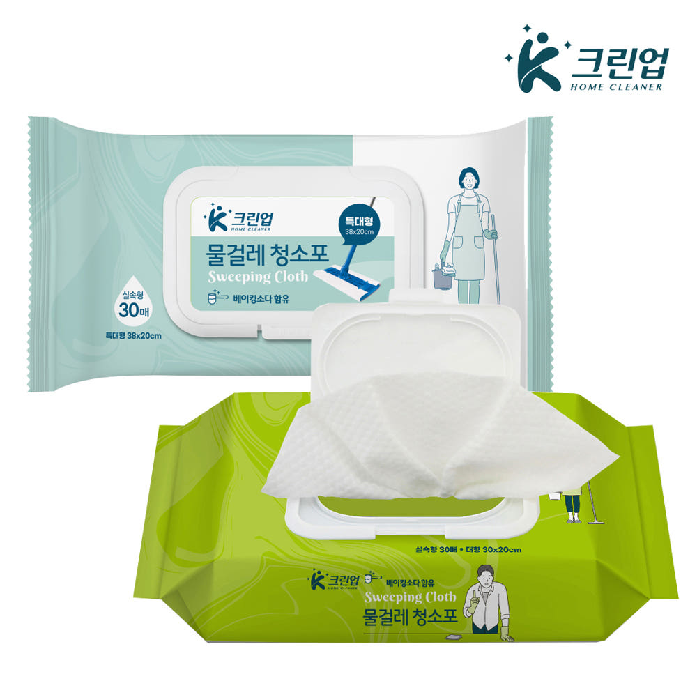 K크린업 베이킹소다 물걸레 청소포 대형 특대형 30매 일회용 호환 물티슈 이미지 7