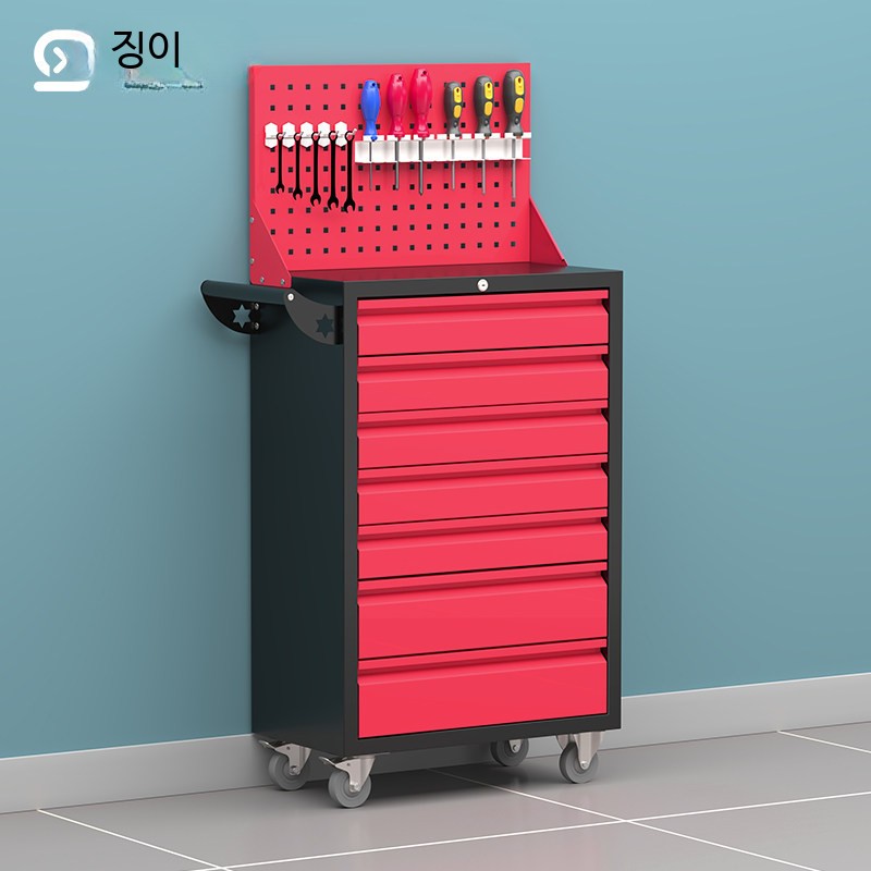 이동식 서랍형 공구 카트 대형 다용도 작업대 정비소 수납 정리함 캐비닛 2단공구함 두꺼운 블랙 빨강 5개 추출 이미지 6