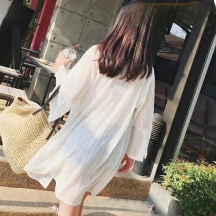 수영 가디건 쉬폰 수영 로브 여성 비치 룩 가디건 - 상품 이미지