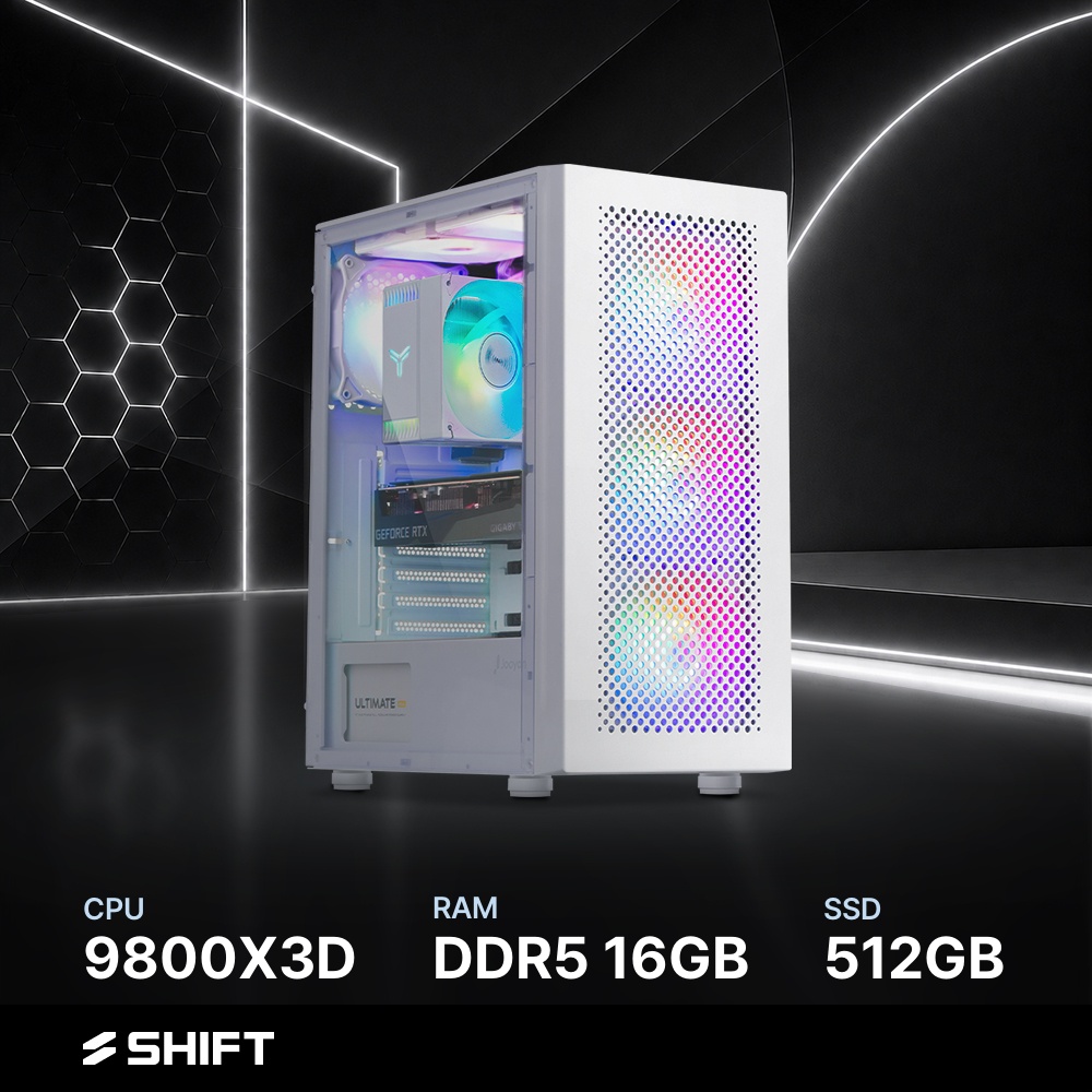 주연테크 시프트 AMD 라이젠7 9800X3D 반본체 DDR5 16G NVMe 512G 게이밍 컴퓨터 D4v98XHFV-16G512G 화이트 - 상품 이미지