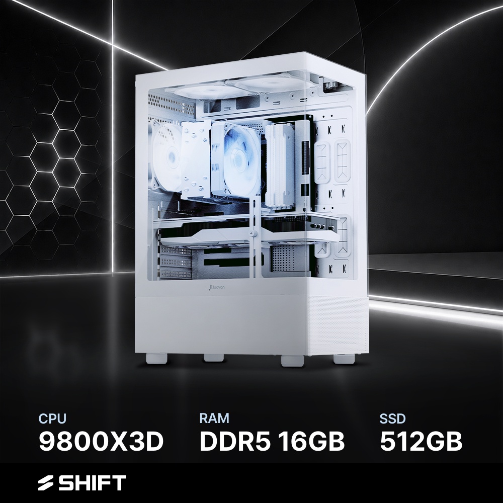 주연테크 시프트 AMD 라이젠7 9800X3D 반본체 DDR5 16G NVMe 512G 게이밍 컴퓨터 D3v98XHFV-16G512G 화이트 - 상품 이미지