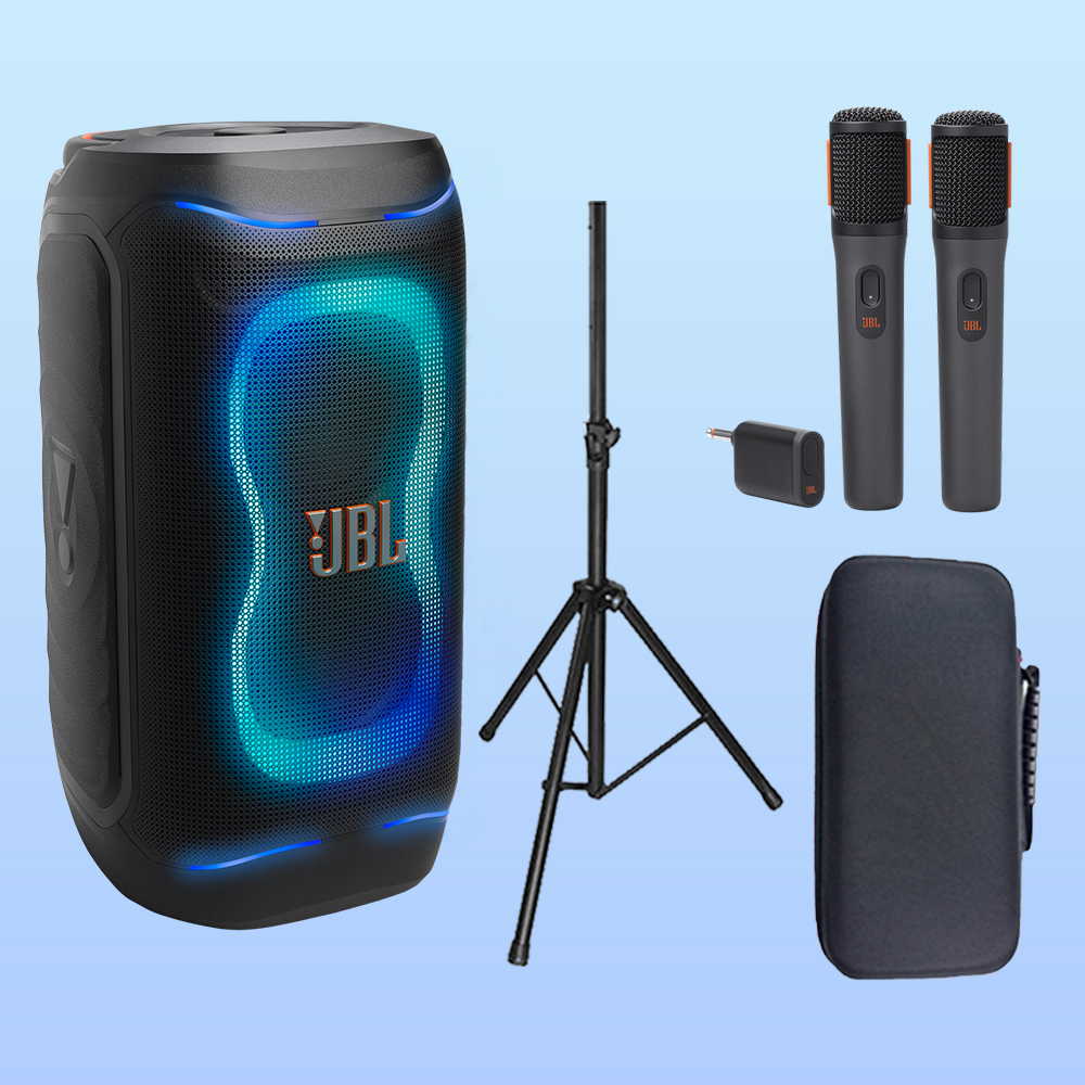 JBL 파티박스 130 PARTYBOX130 블루투스 스피커 와이어리스 충전식 마이크+파우치+스탠드 4종세트 - 상품 이미지