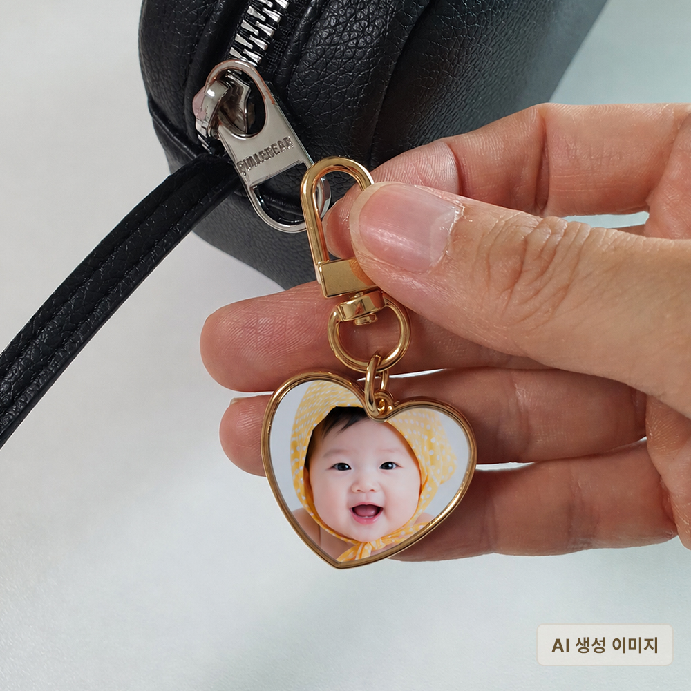 양면 포토키링 주문제작 커플 아기 반려동물 사진 하트 원형 가방고리 기념선물 - 상세 이미지 5