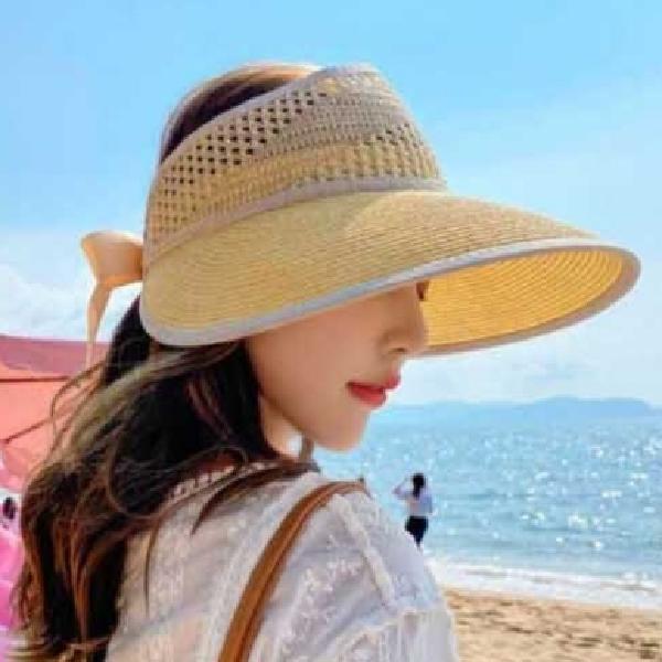 라탄 정수리 뚫린 모자 여름 가운데 뚫린 모자 뒤통수 - 상품 이미지