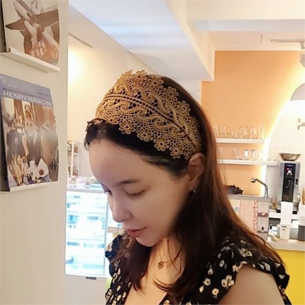 와이드 여성 레이스 헤어밴드 꽃무늬 여성 플라워 헤어밴드 머리띠 머리 - 상품 이미지