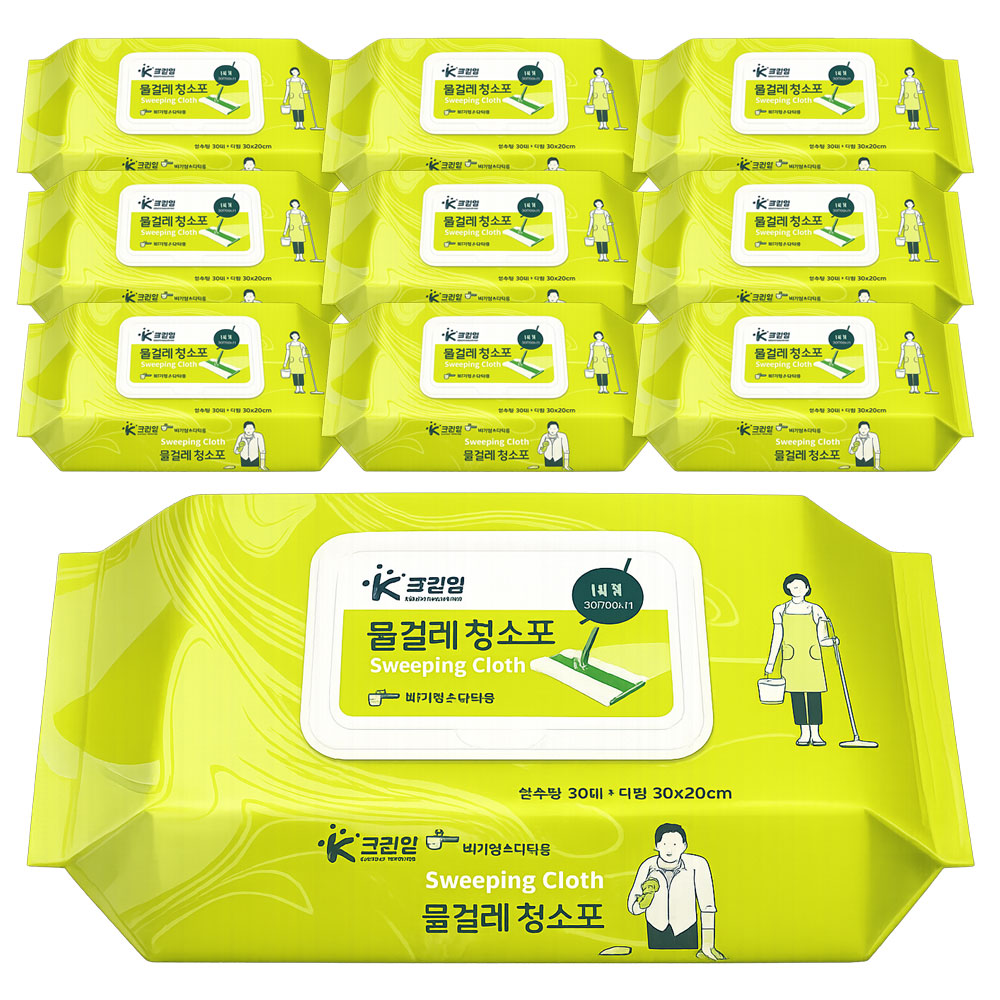 K크린업 베이킹소다 물걸레 청소포 대형 특대형 30매 일회용 호환 물티슈 - 상품 이미지
