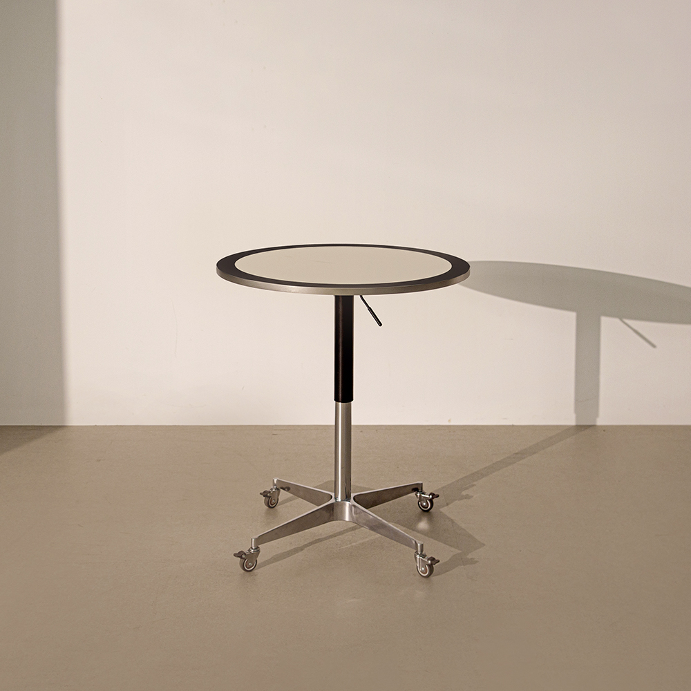 톤즈 이동형 유압식 높이조절 사이드 원형 테이블 600x600mm, 크림화이트/블랙 - 상세 이미지 4