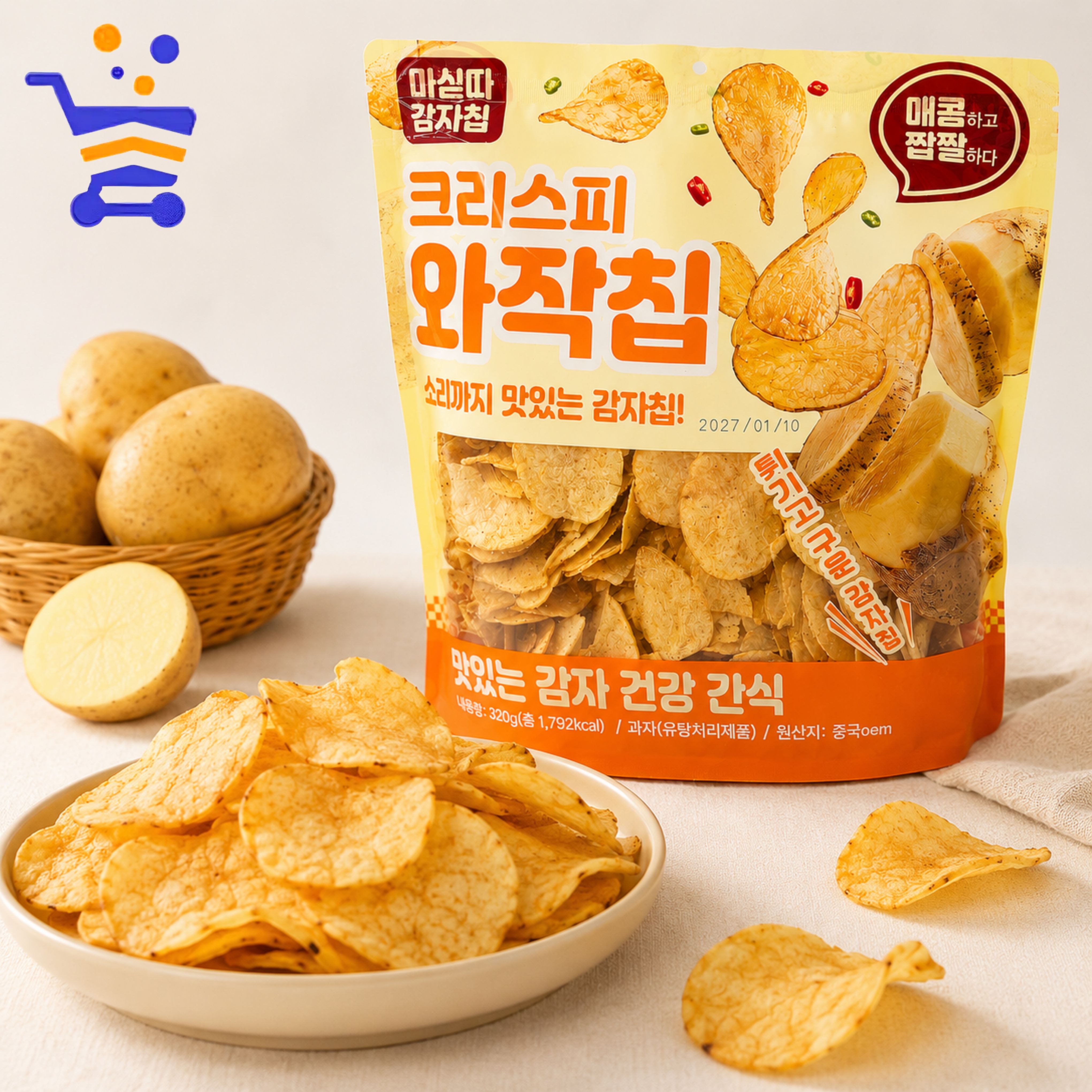 마싣따감자칩 크리스피 와작칩 320g 맥주안주 주전부리 간식 스낵 매콤짭짤 - 상품 이미지