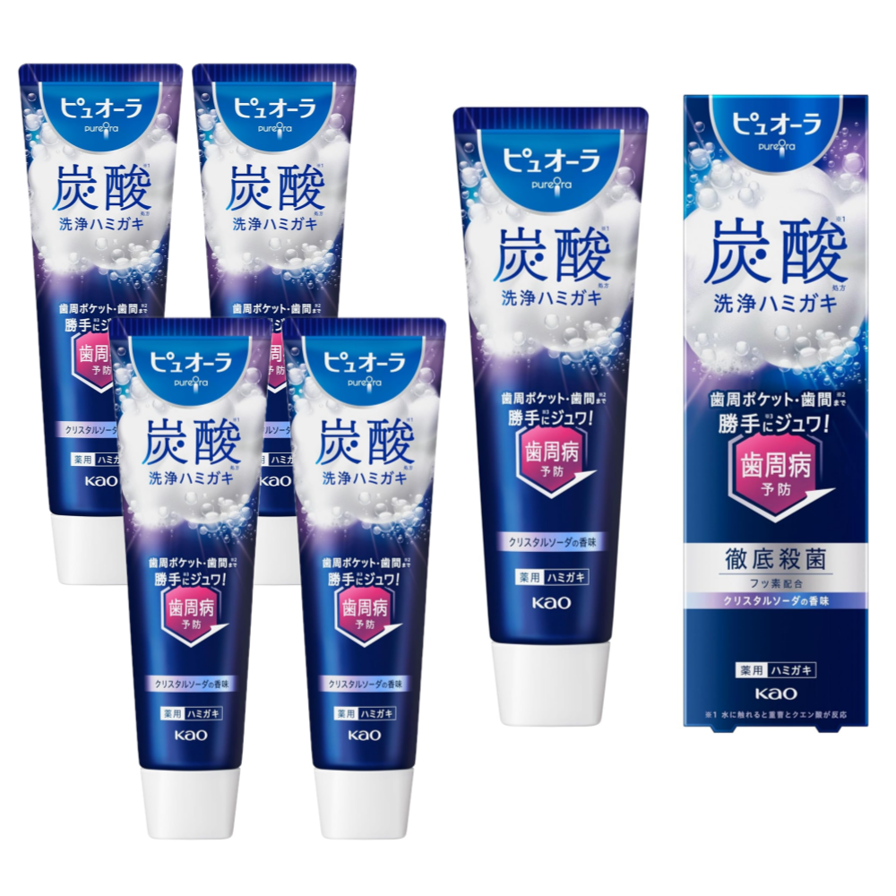 퓨오라 탄산 발포 치약 95g 5개팩 잇몸 예방 구취 화이트닝 딥클렌징 구강케어 일본 - 상품 이미지