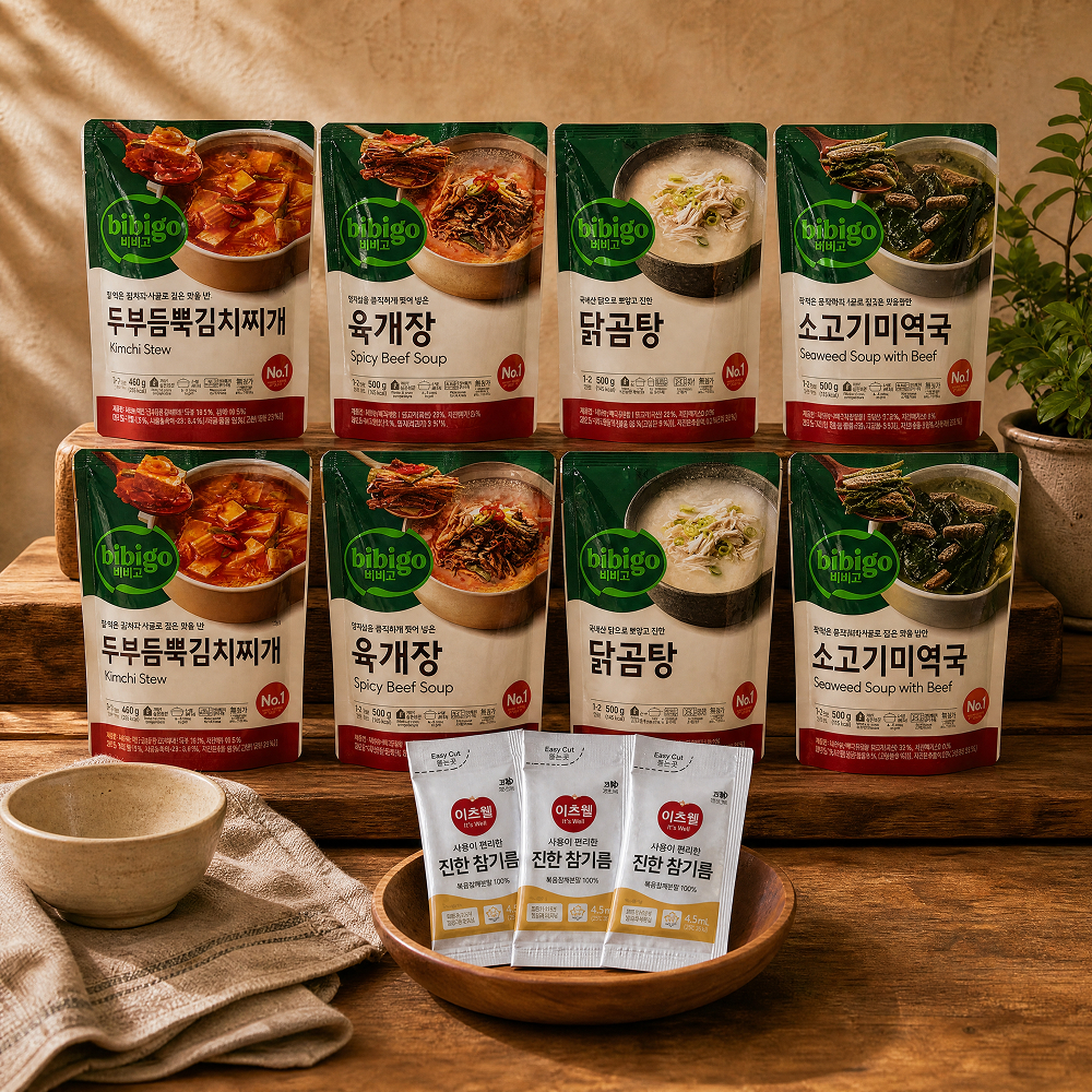 비비고8개세트(스팸부대찌개 감자탕 육개장 설렁탕 닭곰탕 소고기미역국 청국장 사골곰탕)