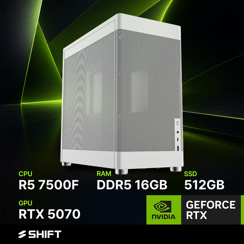 주연테크 시프트 AMD 라이젠5 7500F RTX 5070 DDR5 16G NVMe 512G 게이밍 컴퓨터 CG375F57 화이트 - 상품 이미지