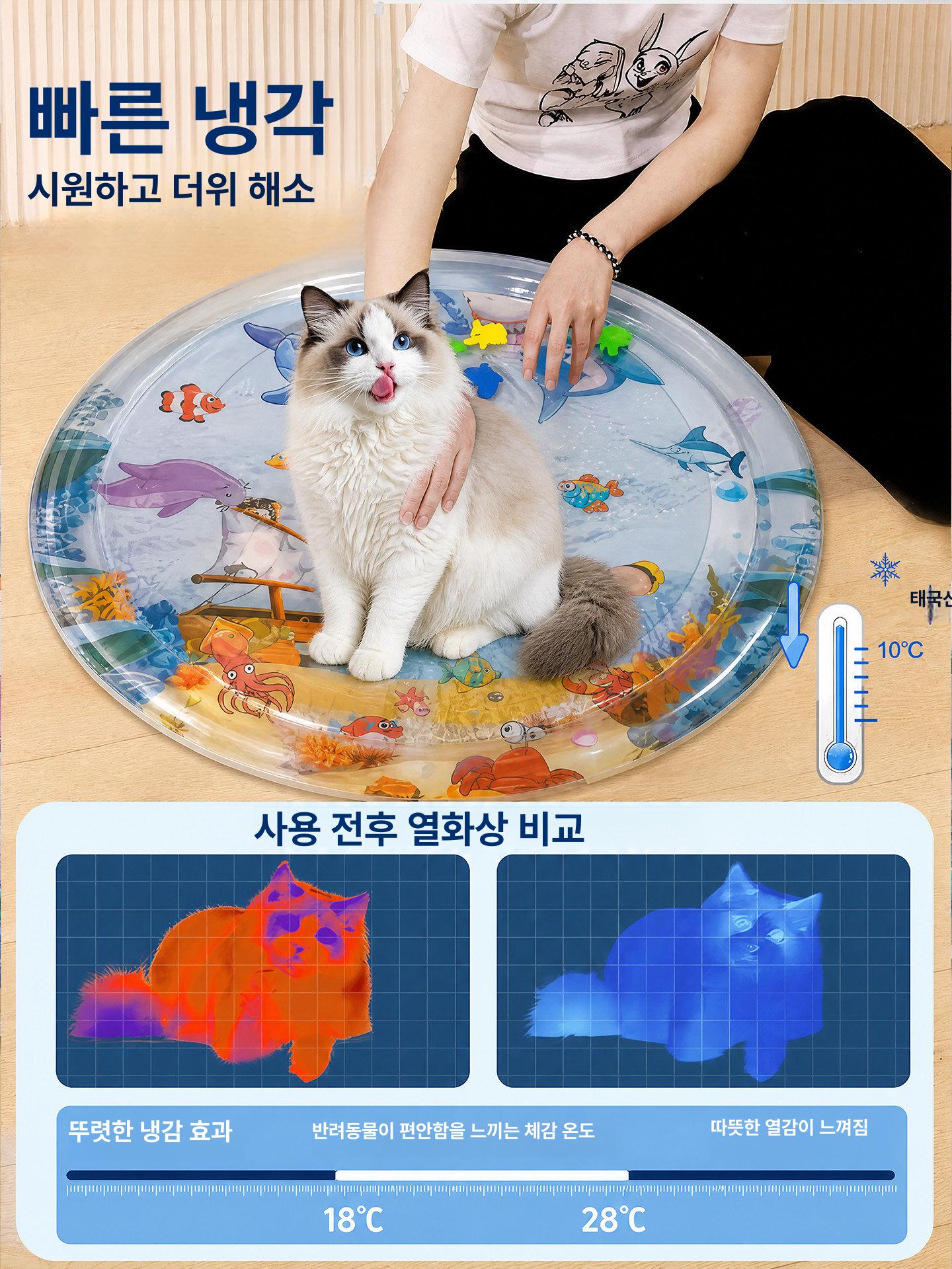 강아지 워터매트 반려동물 워터매트 애견 쿨매트 펫 물놀이매트 고양이 쿨링매트 여름용 소형 원형 65x65cm - 상세 이미지 3