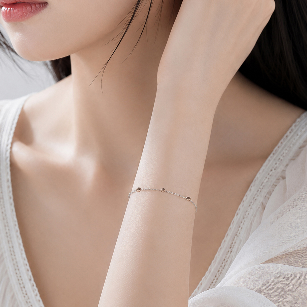 14K 여름 팔찌 투톤 컷팅 볼 체인 여리 레이어드 데일리 여성 18K 선물 - 상세 이미지 2
