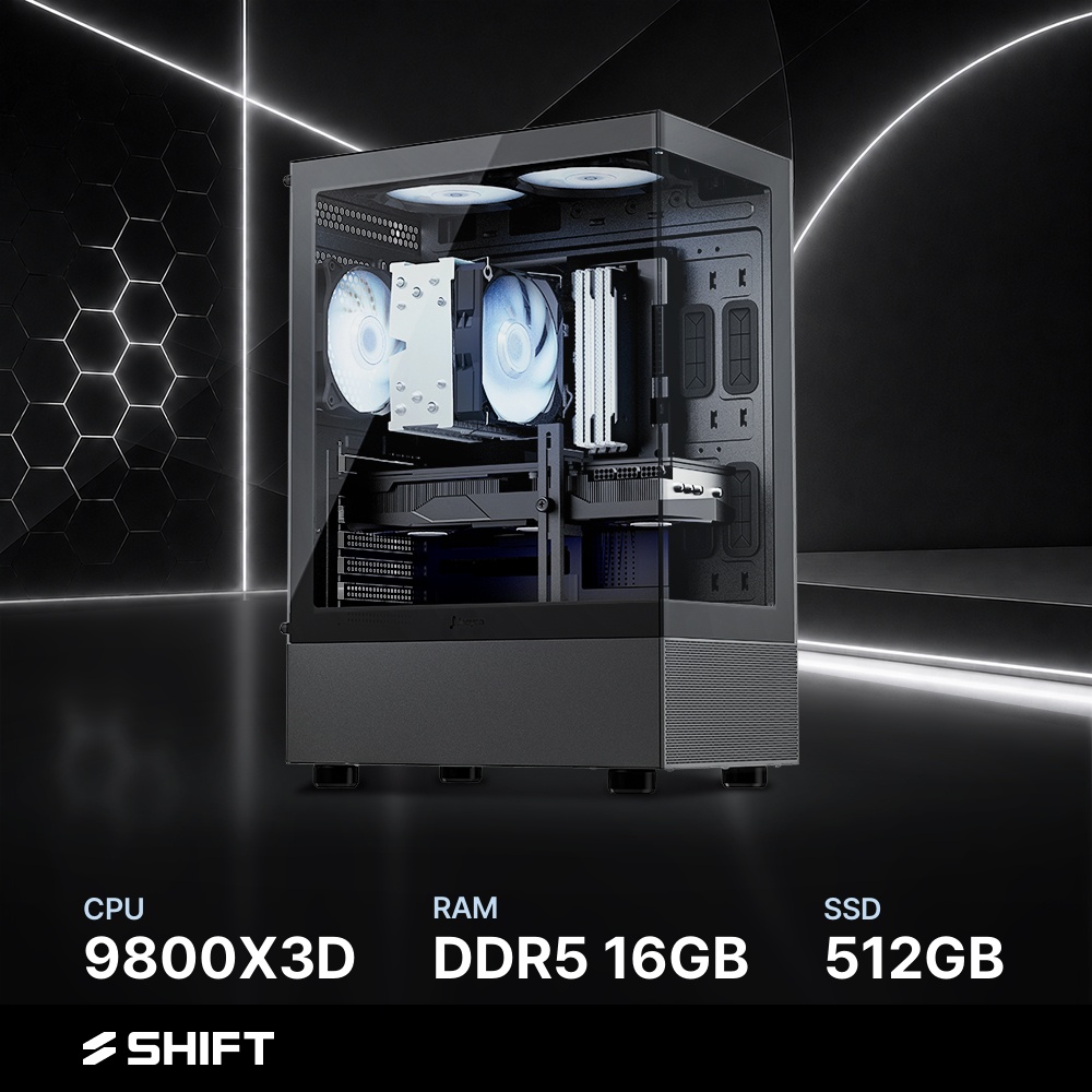 주연테크 시프트 AMD 라이젠7 9800X3D 반본체 DDR5 16G NVMe 512G 게이밍 컴퓨터 D3v98XHFV-16G512G 블랙 - 상품 이미지