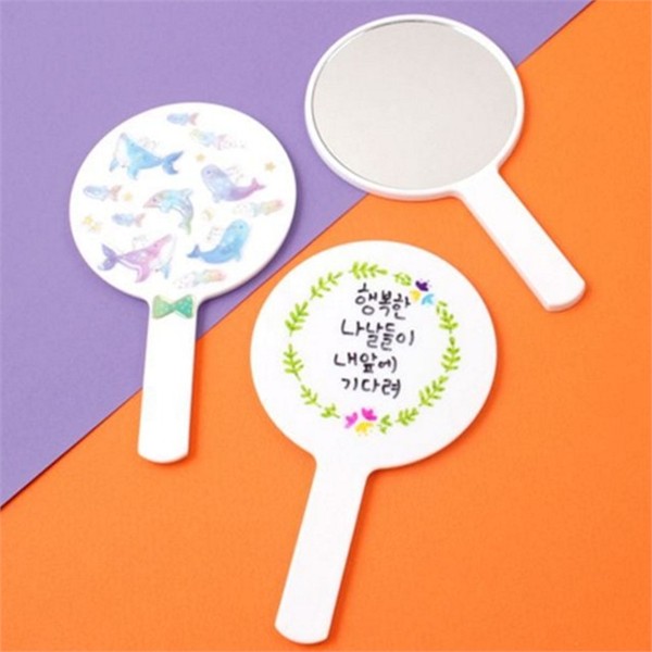 휴대용 pvc 손잡이 거울 메이크업 손거울 가벼운 화장용 데일리 심플 - 상품 이미지