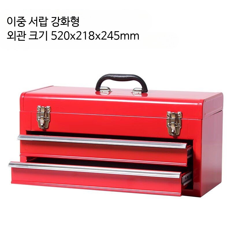 대형 철제 공구함 3단 휴대용 수납함 다용도 이동식 정비공구함 미니 금속 상자 - 화이트 - 상세 이미지 4