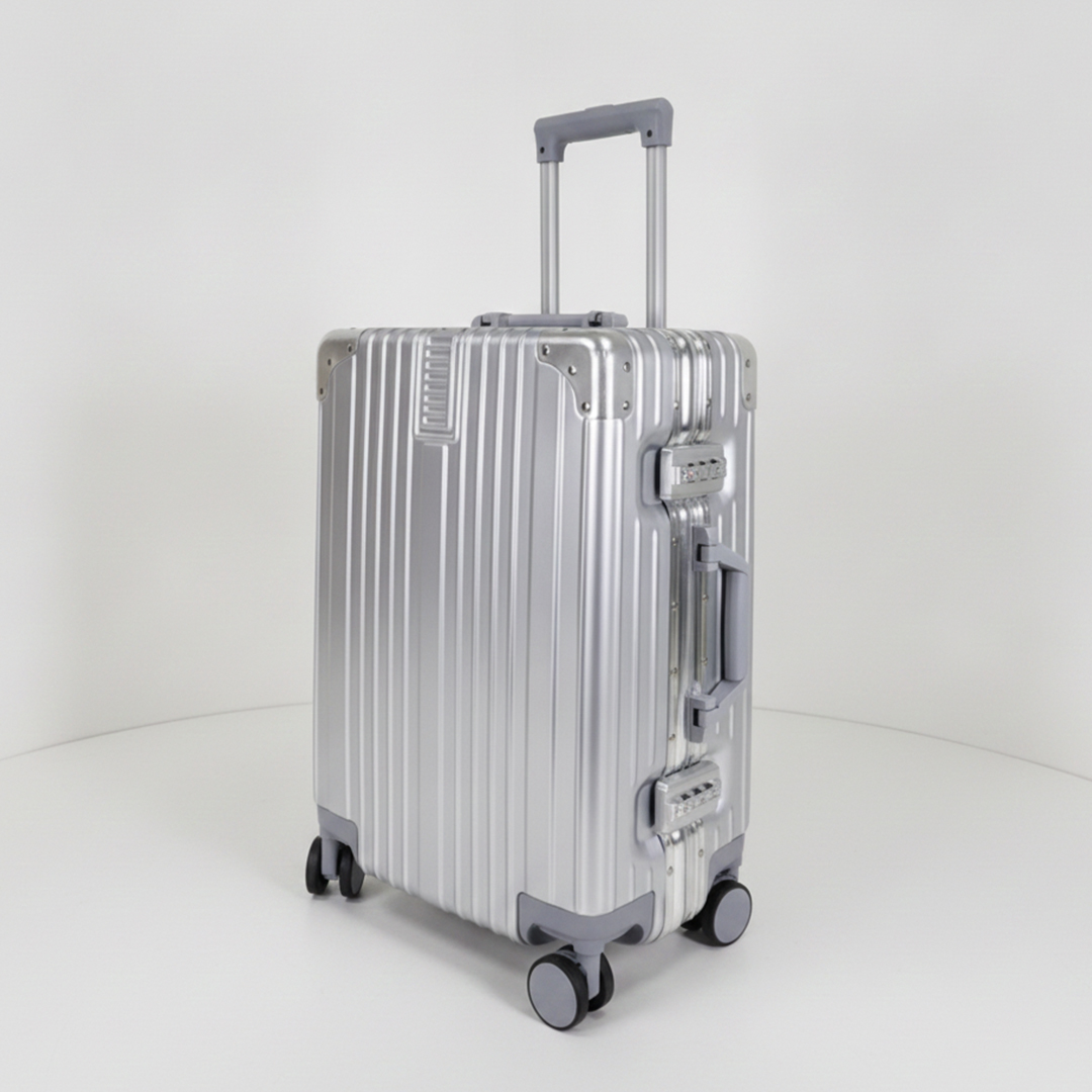 3중압축 폴리카보네이트 여행용 캐리어 금고형 메탈베이직 68cm(26인치)_대형, 실버 - 상품 이미지
