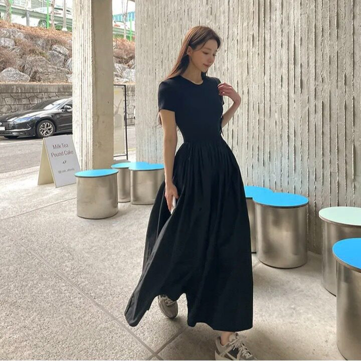 여성 여름원피스 니트 바스락 블랙 데일리룩 롱 원피스 블랙 S - 상품 이미지