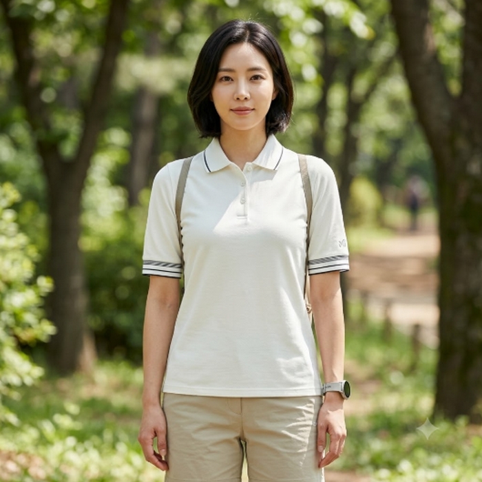 밀레 여성 여름 스트라이프 배색형 스판 아웃도어 반팔티셔츠 - 상품 이미지