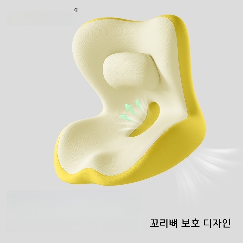 허리 지지대 의자 등받이 쿠션 업그레이드 도트 옐로우 - 상품 이미지