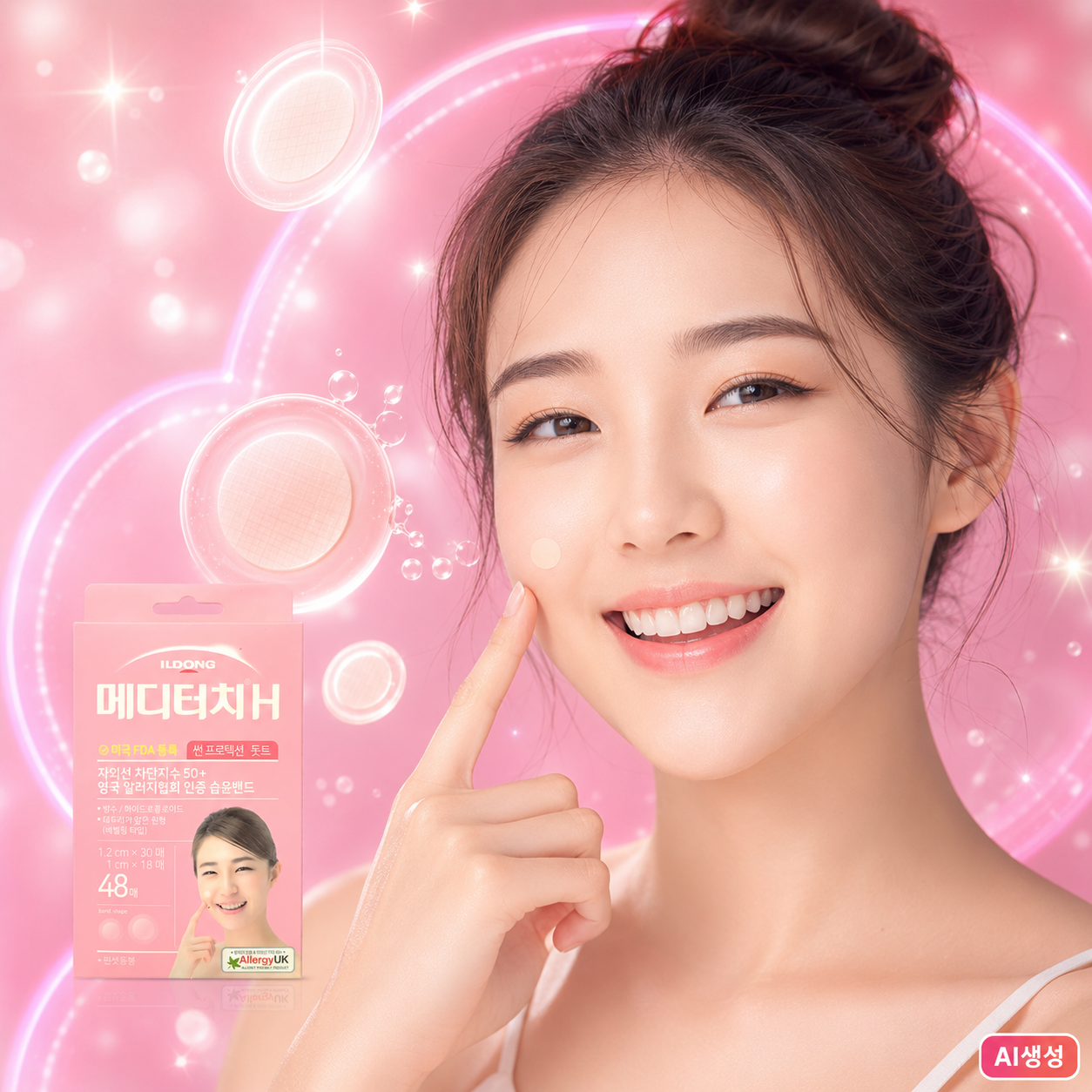 일동 메디터치 H 썬프로텍션 48개 스팟 여드름패치 방수 습윤 드레싱 돗트 밴드 - 상품 이미지