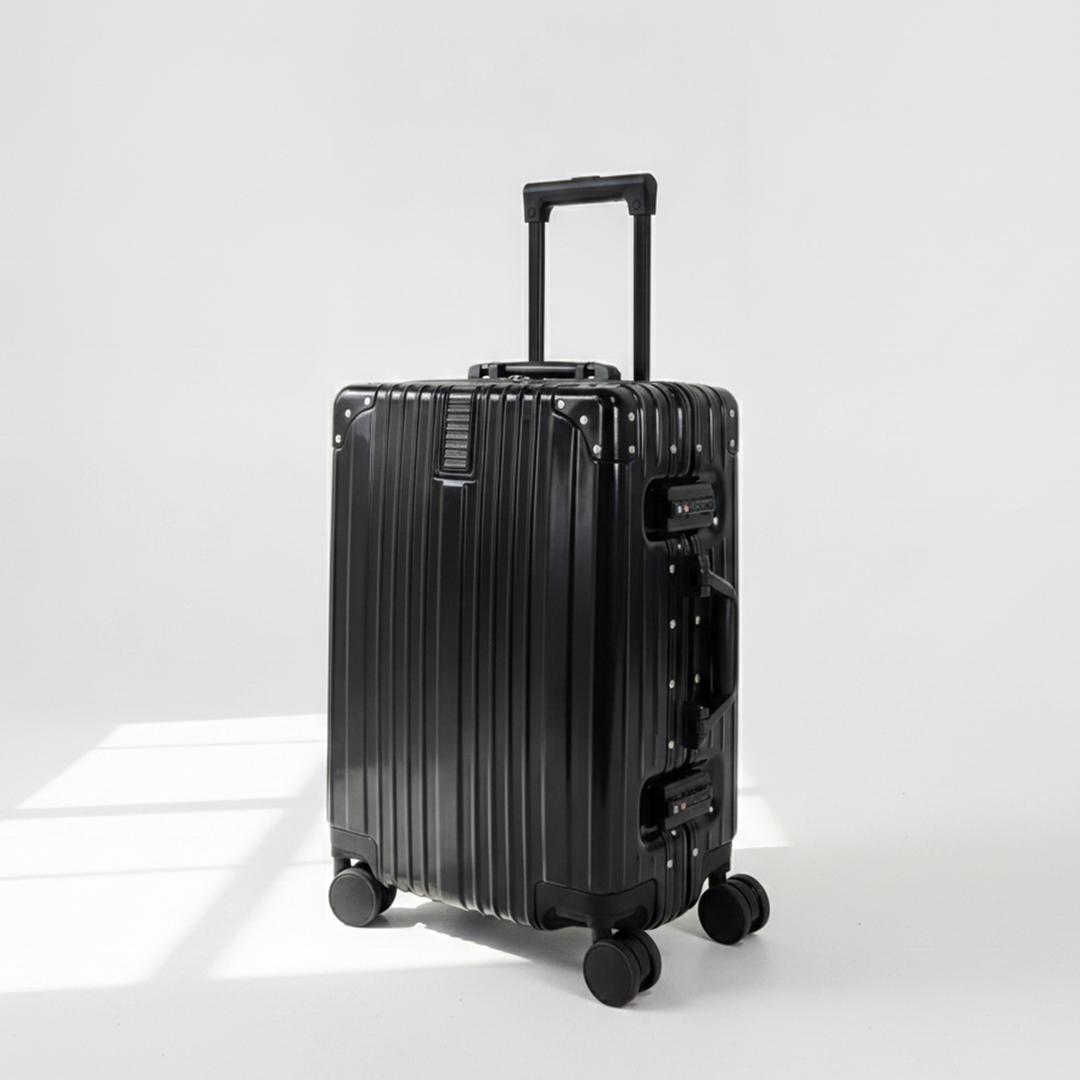 3중압축 폴리카보네이트 여행용 캐리어 금고형 메탈베이직 54cm(20인치)_소형, 블랙 - 상세 이미지 5