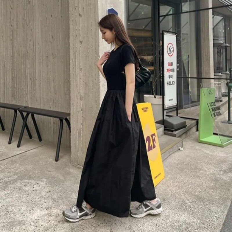 여성 여름원피스 니트 바스락 블랙 데일리룩 롱 원피스 블랙 S - 상세 이미지 5