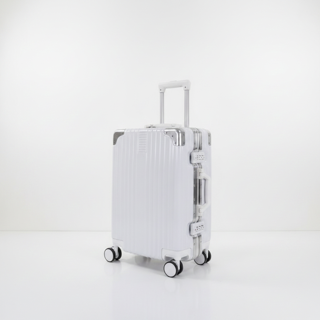 3중압축 폴리카보네이트 여행용 캐리어 금고형 메탈베이직 54cm(20인치)_소형, 화이트 - 상품 이미지