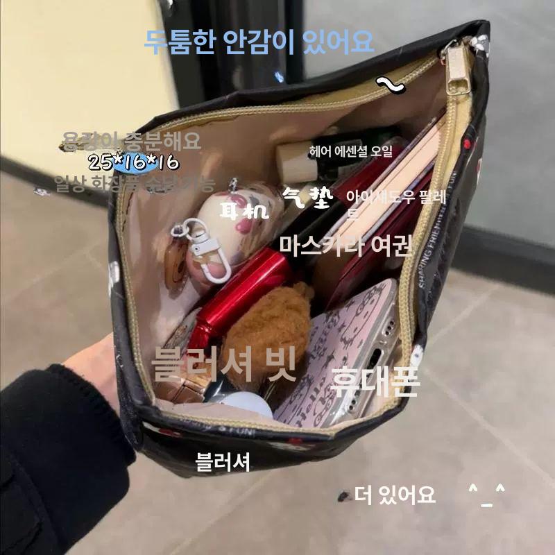 헬로키티 대용량 화장품 가방 블랙 방수 휴대용 수납 세면도구 여행 외출 정리 소품 고양이모양 화장품 파우치(장식품 제외) - 상세 이미지 2