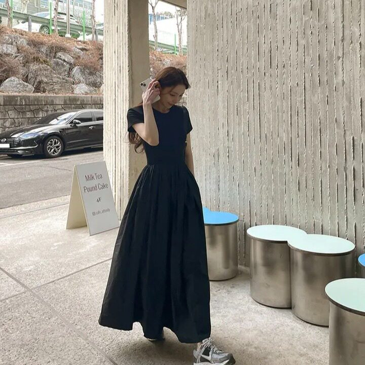 여성 여름원피스 니트 바스락 블랙 데일리룩 롱 원피스 블랙 S - 상세 이미지 2